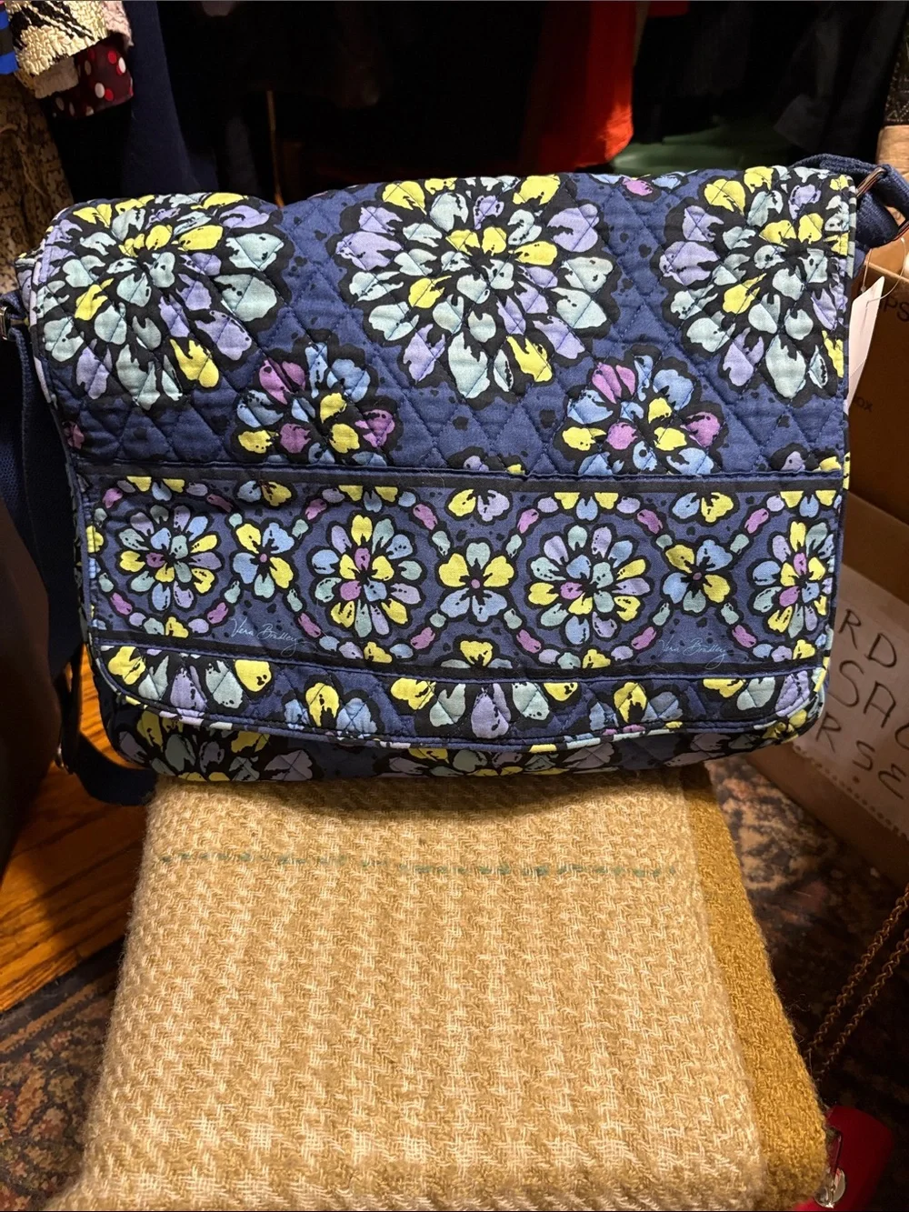 Vera Bradley Navy Quilted Floral Crossbody Cosmetic Bag